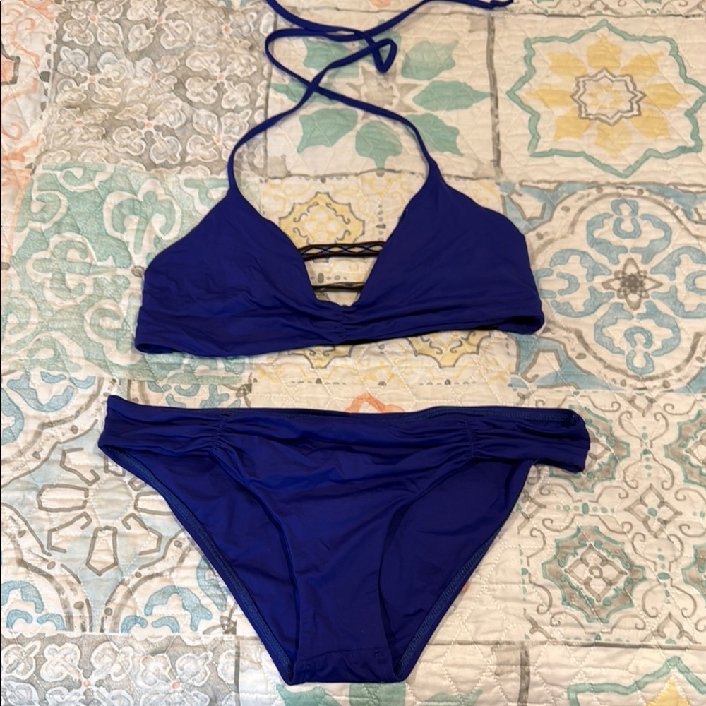 Blue Halter l space Bikini Set